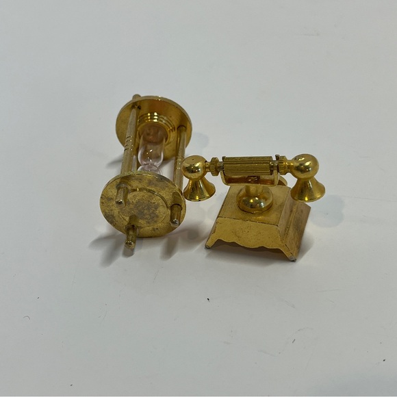 Vintage Miniature Mini Brass Doll Furniture Accessories Pink Hourglass Telephone - Picture 6 of 9